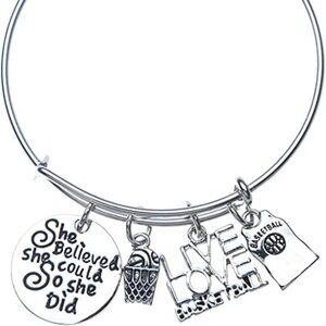 Motivational Basketball Charm Bangle Bracelet
